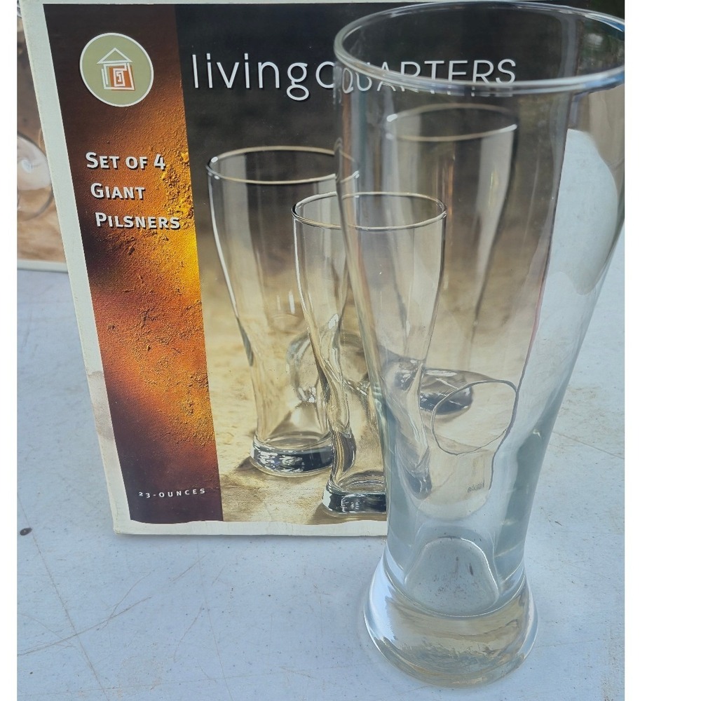 Living Quarters Set of 4‎ Giant Pilsner Glasses 23oz Clear Beer Glassware